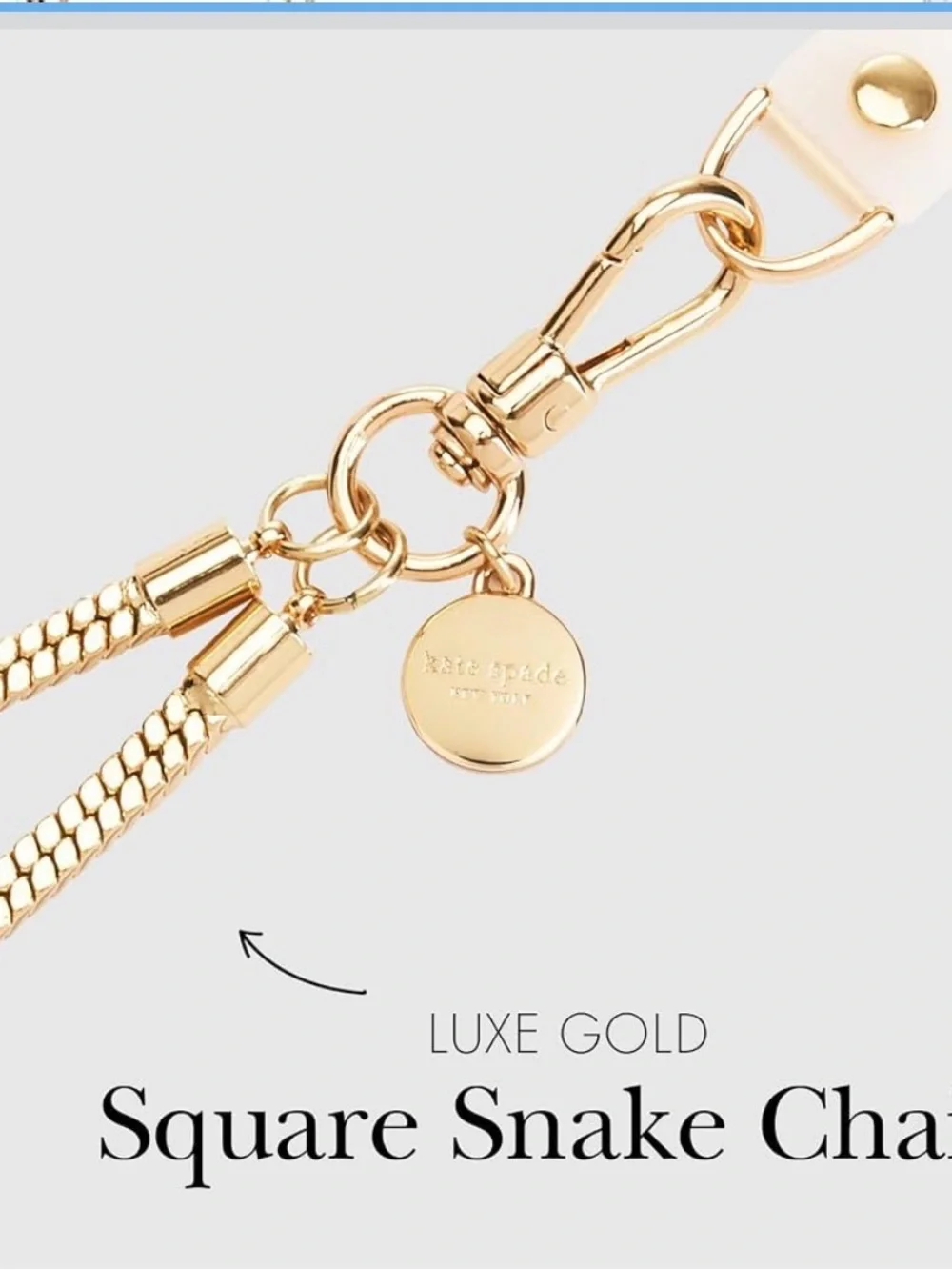 kate spade Luxe Gold Square Snake Chain phone Charm wrist chain
